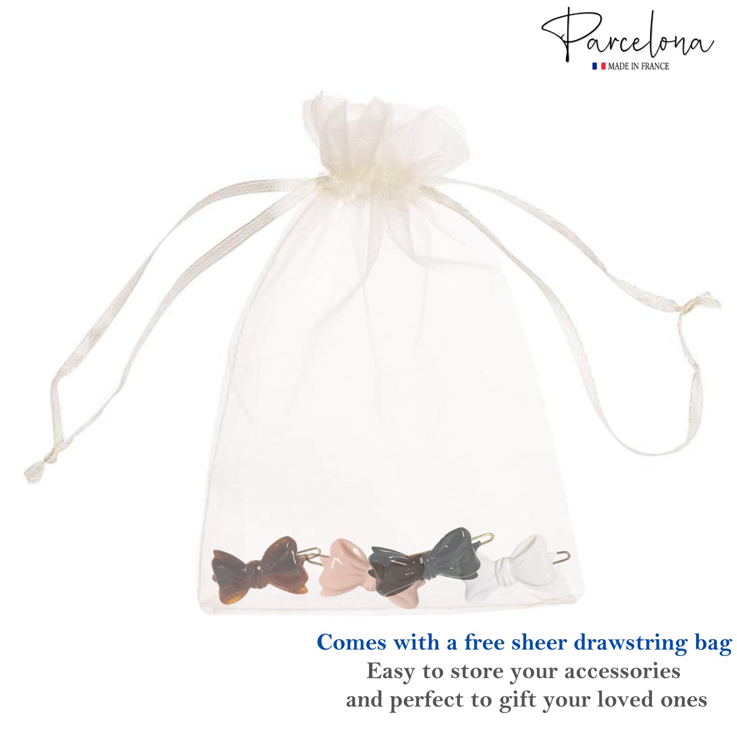 Parcelona French Ribbon Bow Small Cellulose Side Hair Barrettes for Women & Girls