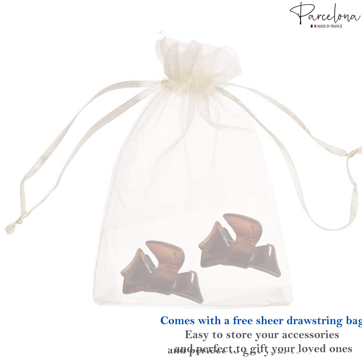 Parcelona French Bow Set of 2 Small Cellulose Shell Jaw Hair Claw Clamp Clutcher