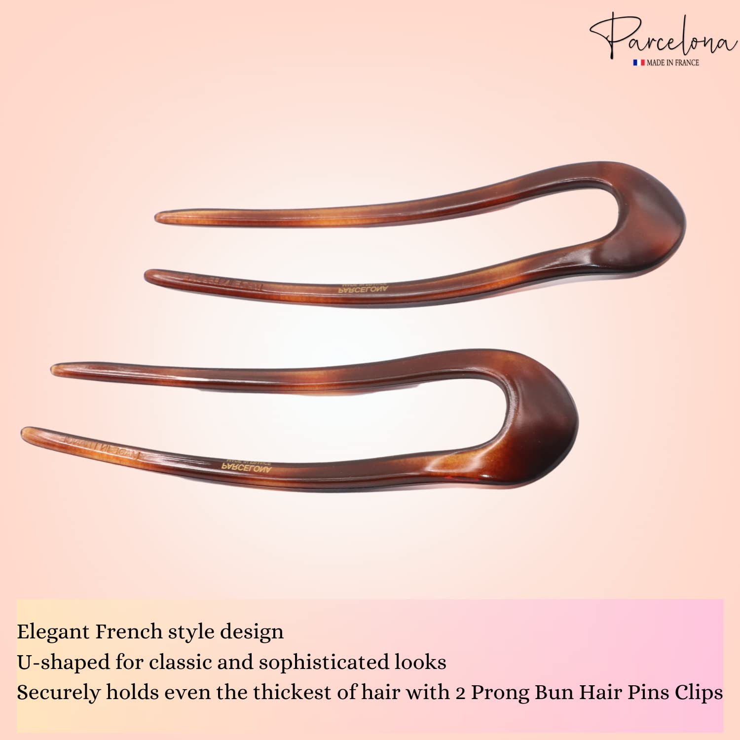 Parcelona French U Shaped Prong Large Chignon Cellulose Acetate Hair Pins 2Pcs