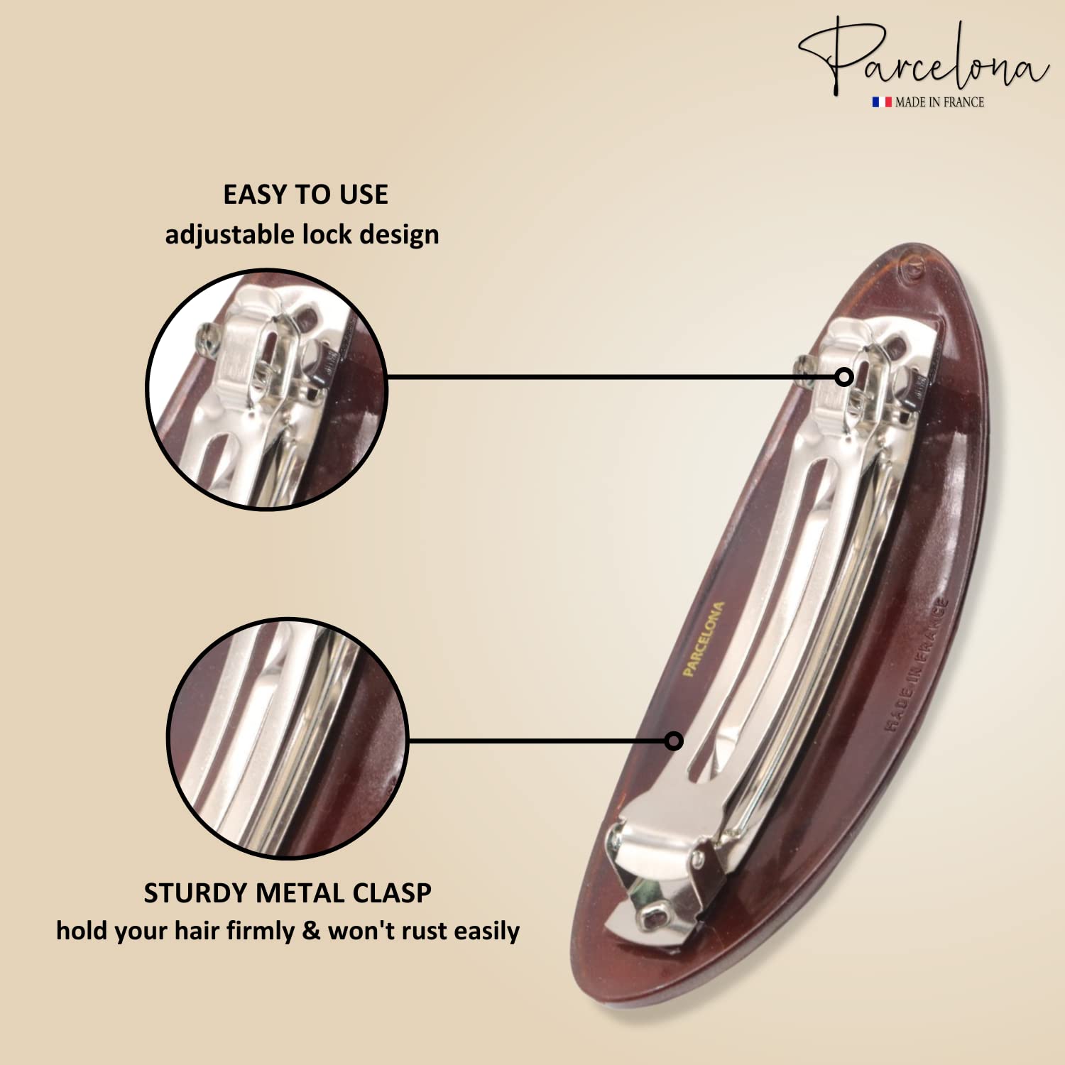 Parcelona French Oval Large 4" Cellulose Automatic Hair Barrette for Women