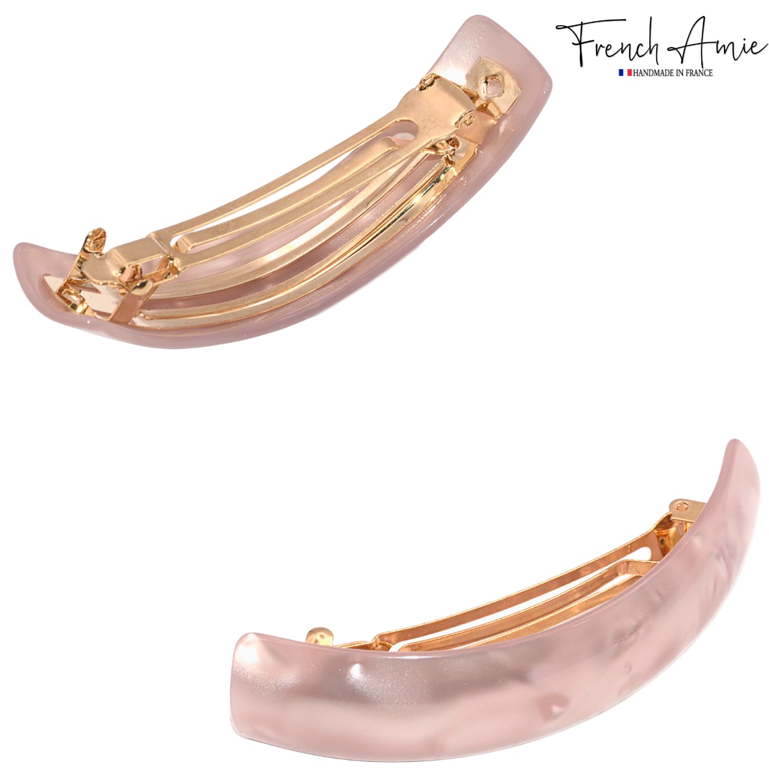 French Amie Curved Oblong Large Cellulose Handmade Hair Barrette for Women