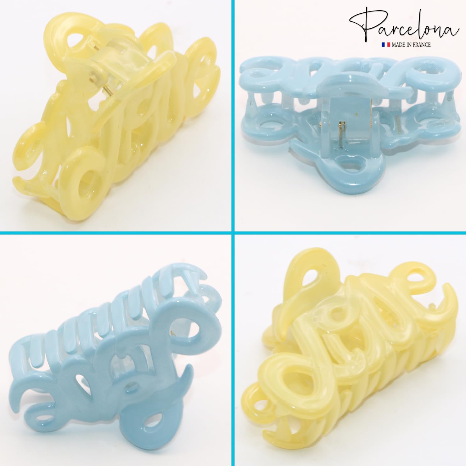 Parcelona French Love Small 2" Cellulose Acetate Hair Claws for Women and Girls
