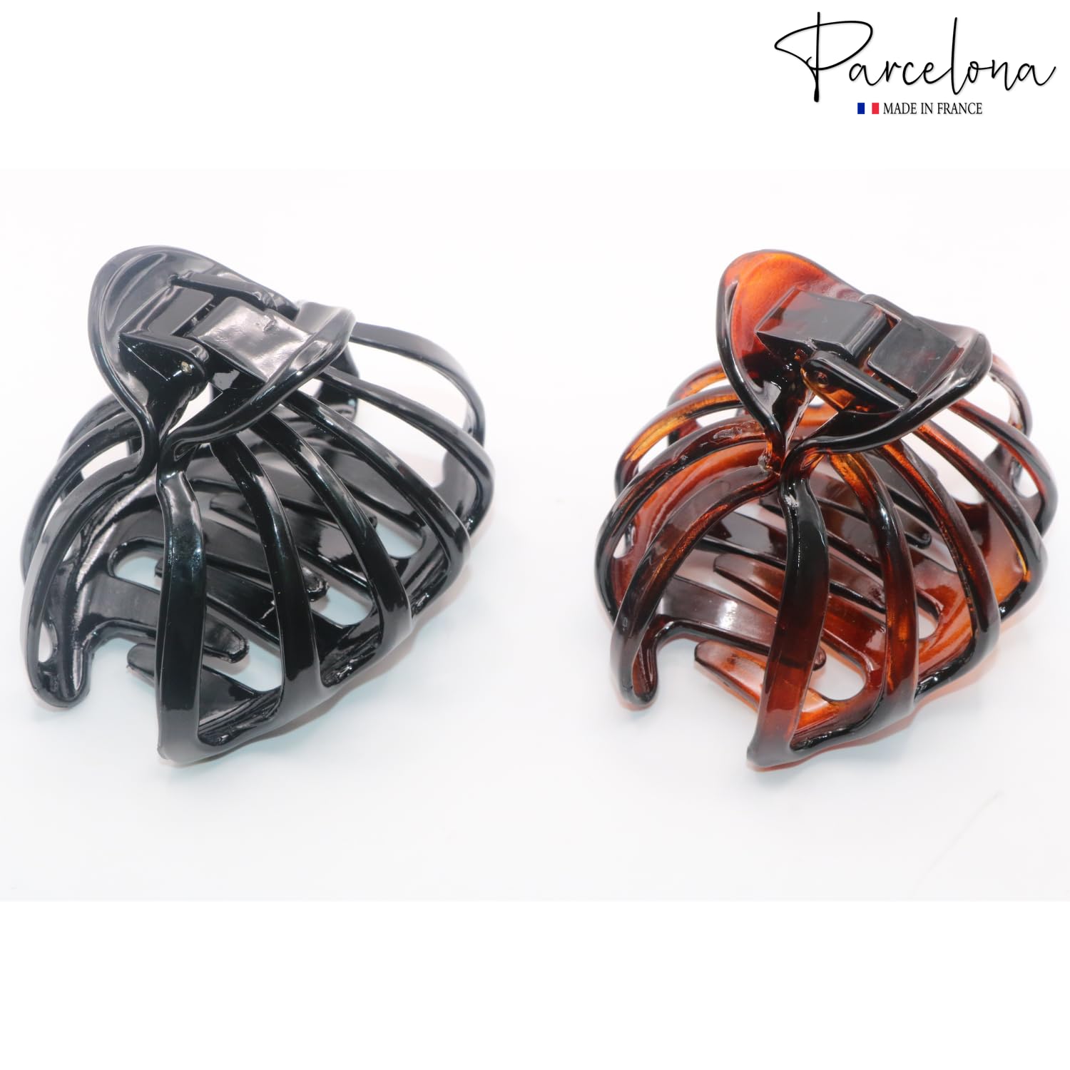 Parcelona French Octopus 3 1/4" Shell & Black Cellulose Jaw Hair Claw (2 Pcs)