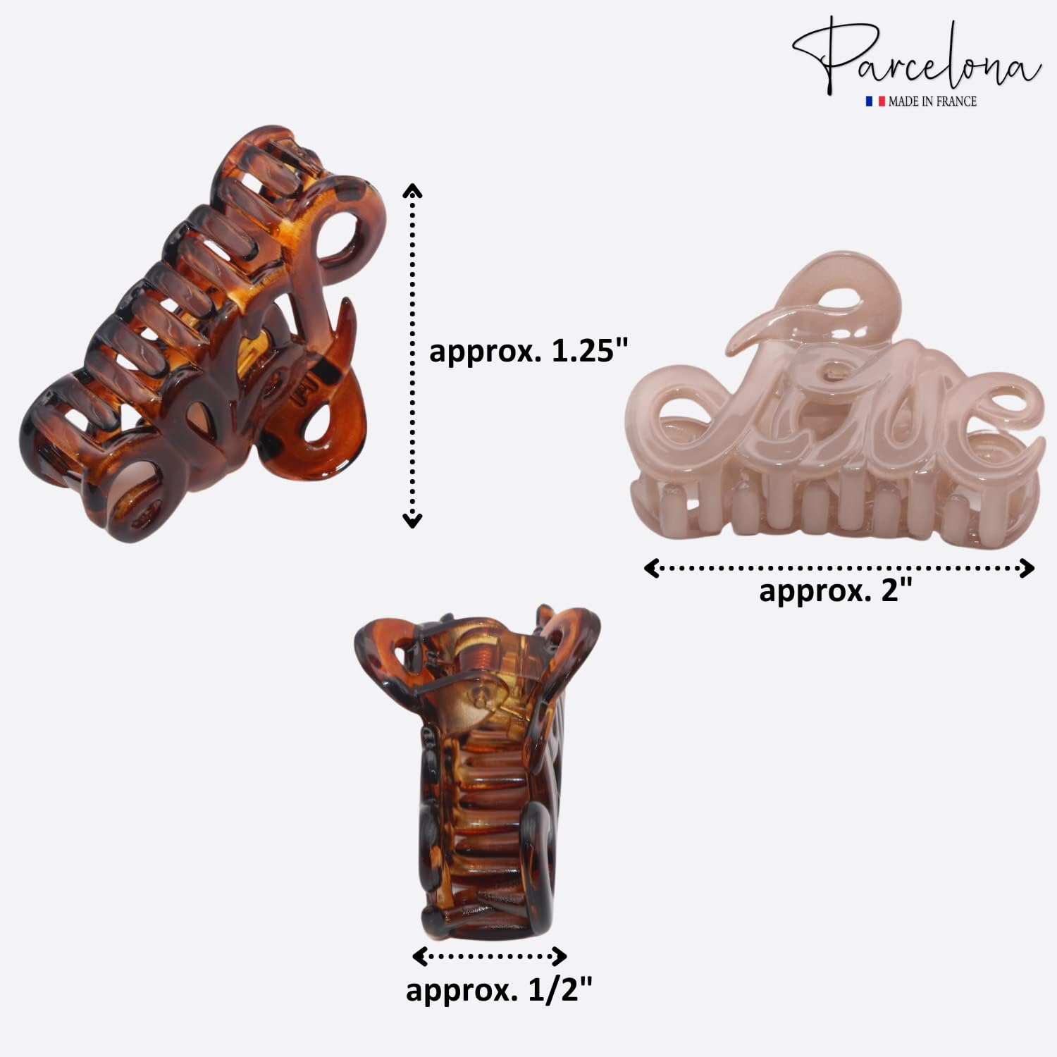 Parcelona French Love Small 2" Cellulose Acetate Hair Claws for Women and Girls