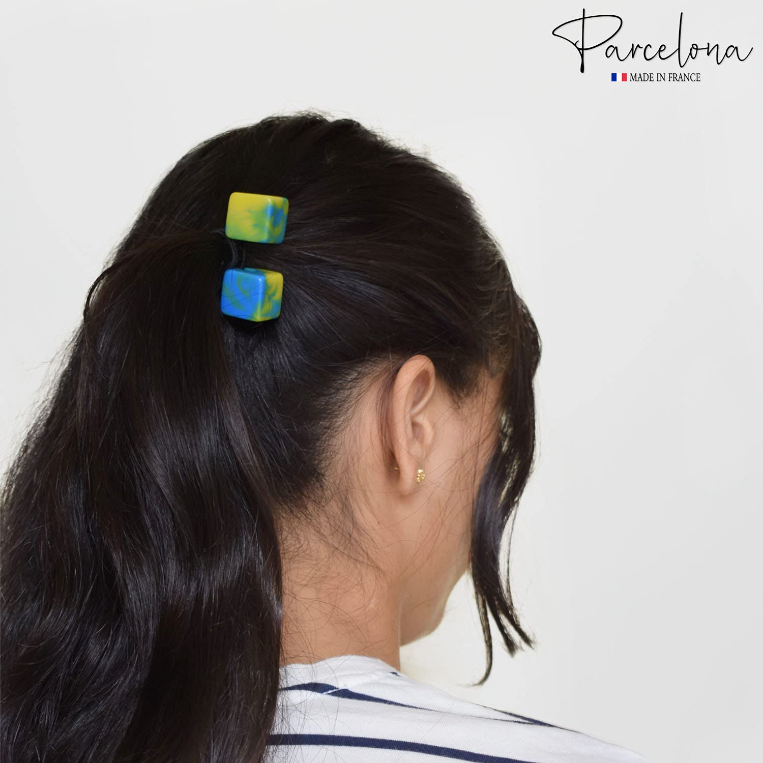 Parcelona French Twin Cube Small Cellulose Acetate Elastic Hair Ties (2 Pcs)