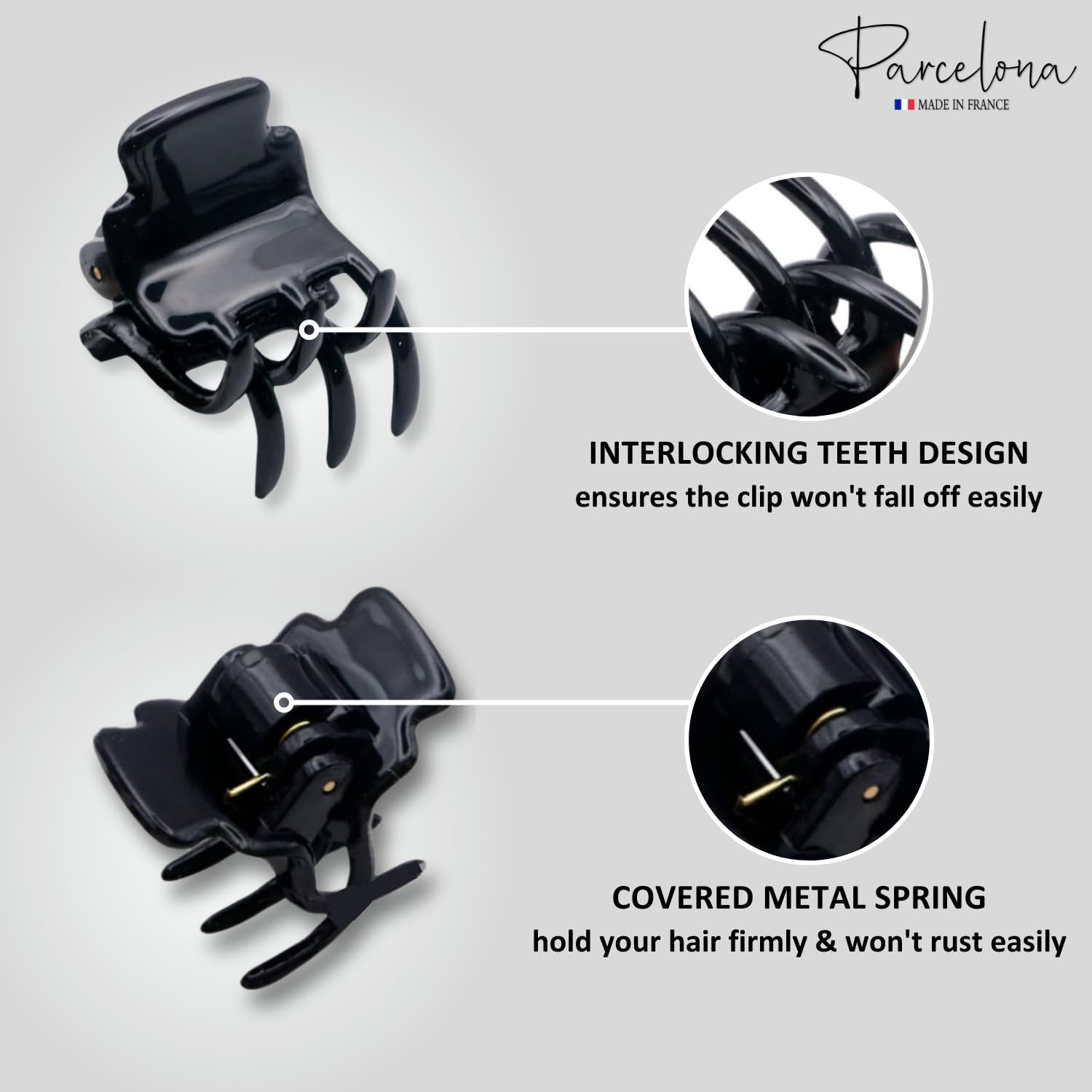 Parcelona French Glossy Square Very Small Cellulose Hair Claws for Women 2Pcs