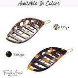 French Amie Leaf Small Tokyo & Onyx Handmade Barrette Snap on Hair Pin Clip