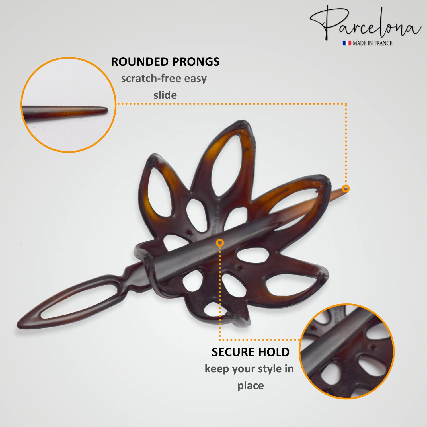 Parcelona French Fleur Small Shell Cellulose Acetate Hair Slider Bun Cover with Stick