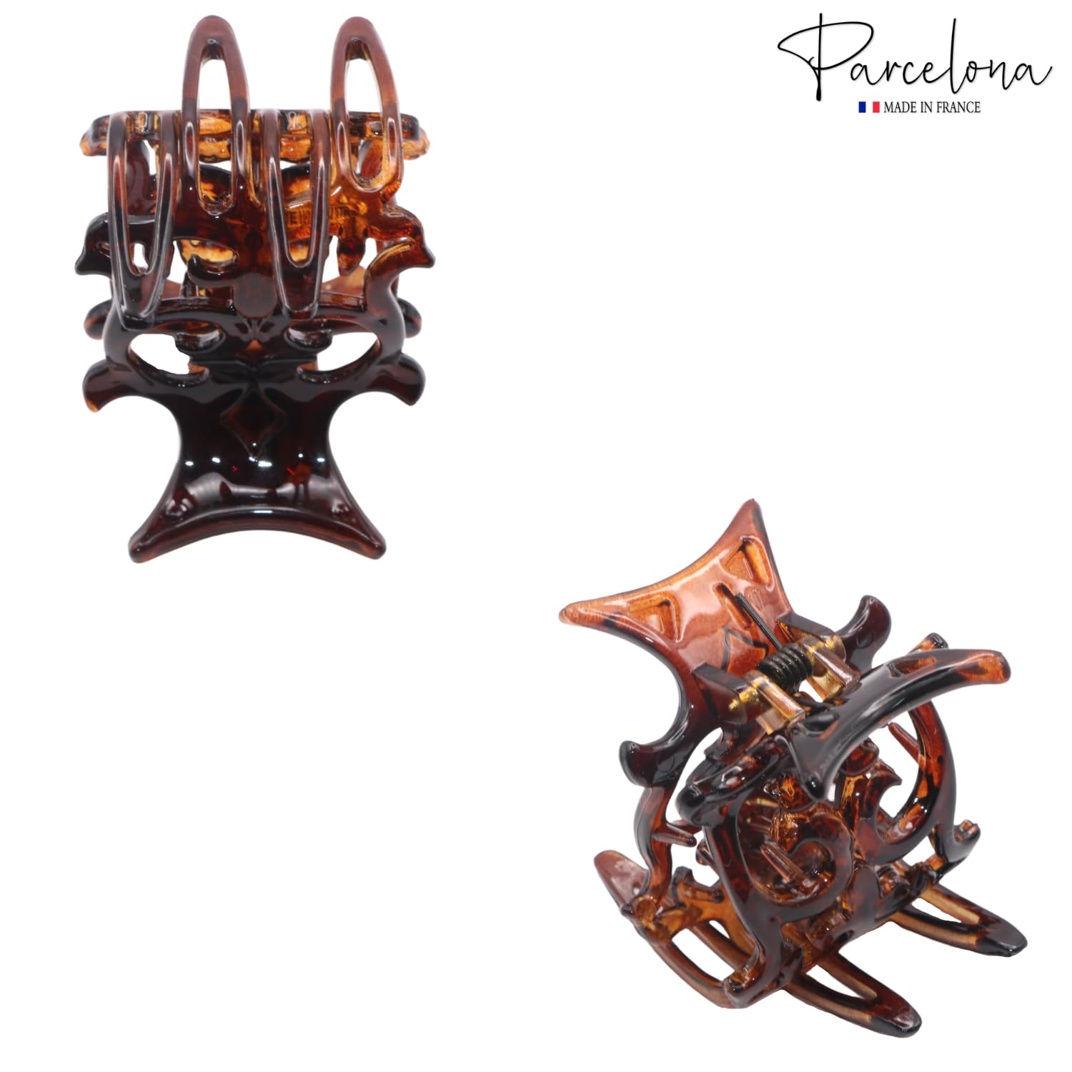 Parcelona French Intricate Four Teeth Small Tortoise Shell Cellulose Hair Claw