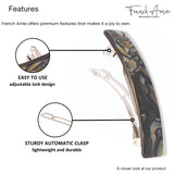 French Amie Oblong 3 1/2" Celluloid Handmade Automatic Hair Barrette for Women