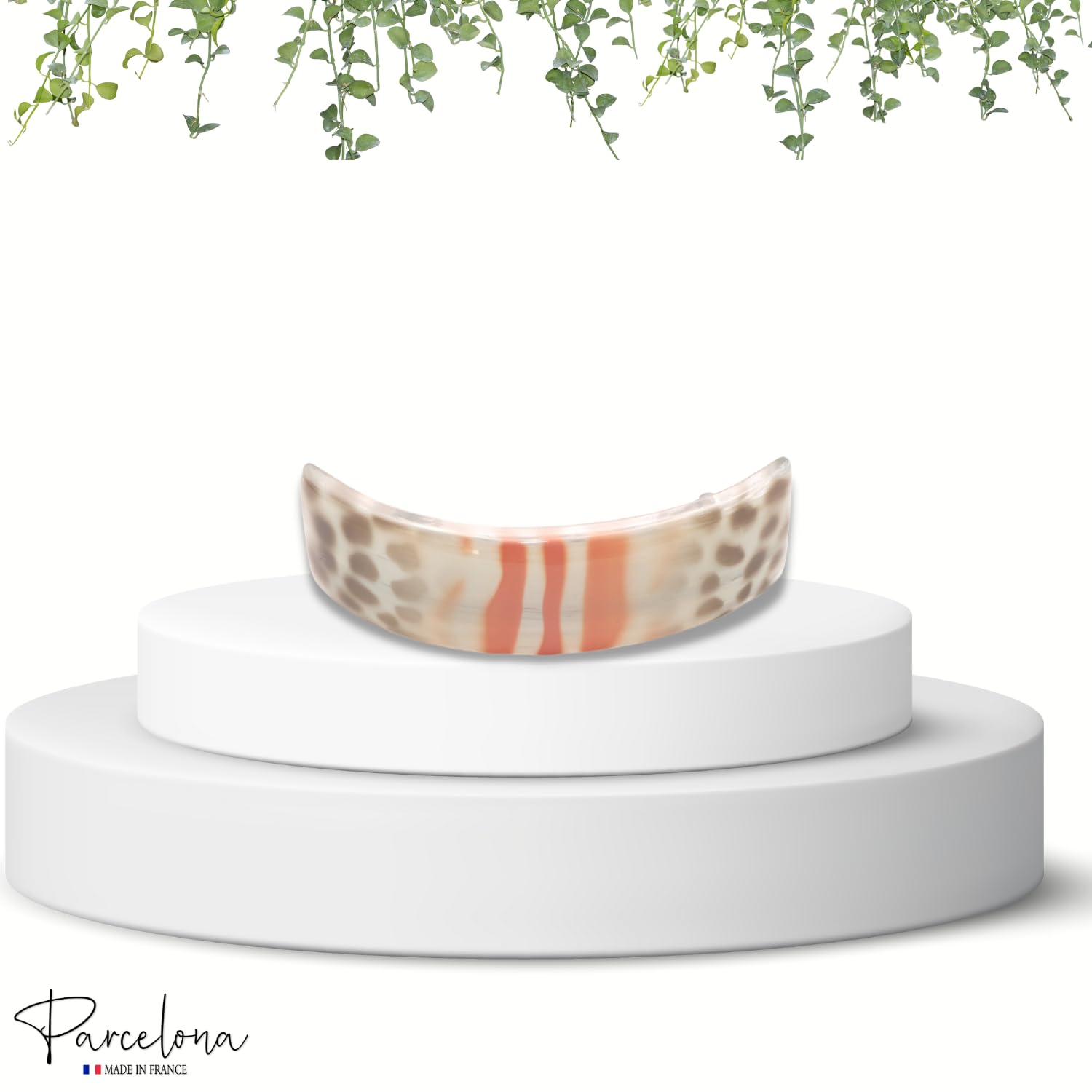 Parcelona French Elite Peach Cream Hand Painted Large Hair Barrette for Women