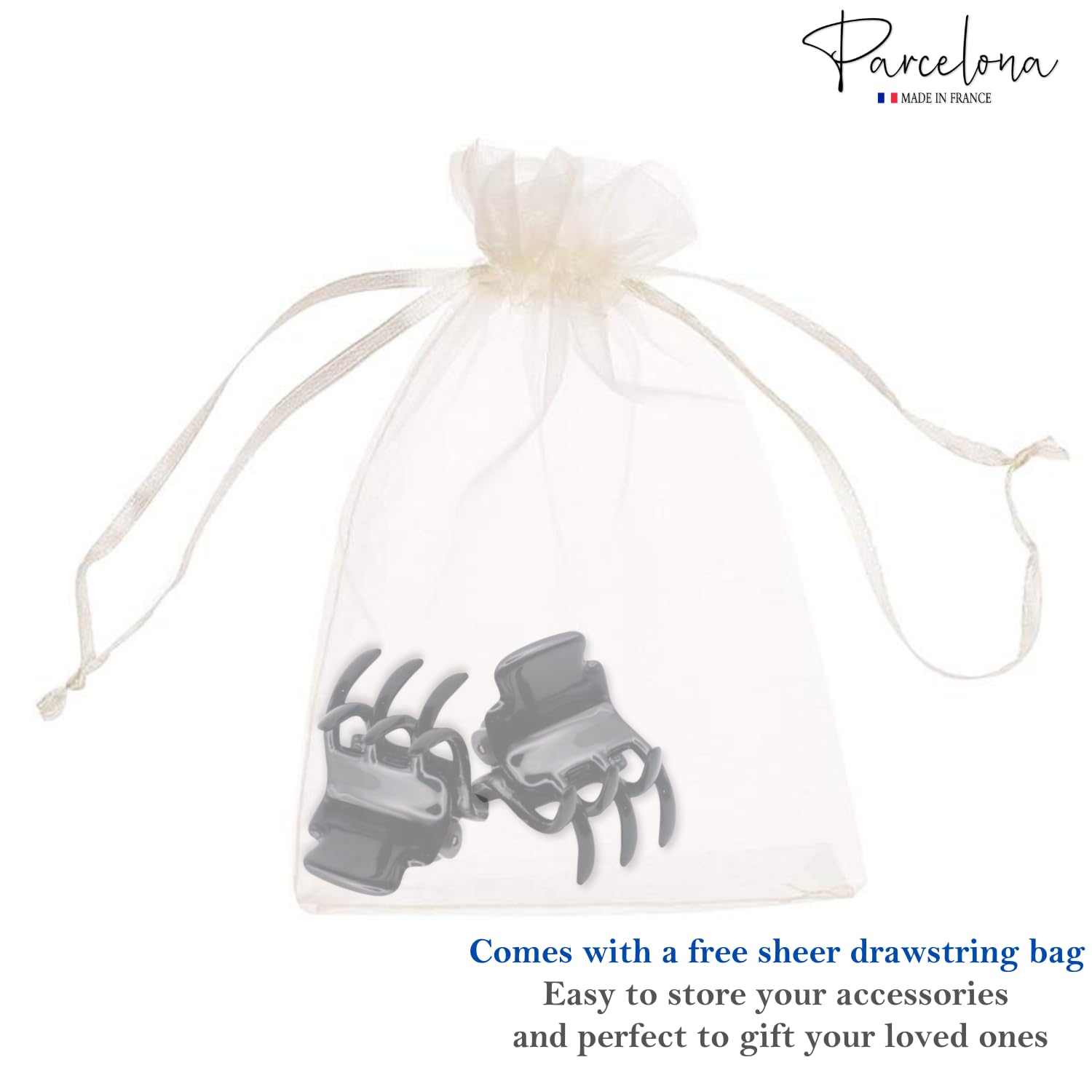 Parcelona French Glossy Square Very Small Cellulose Hair Claws for Women 2Pcs