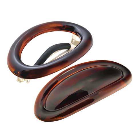 Parcelona French Dome O Ring Barrette Tortoise Shell No Slip Hair Clips Set of 2