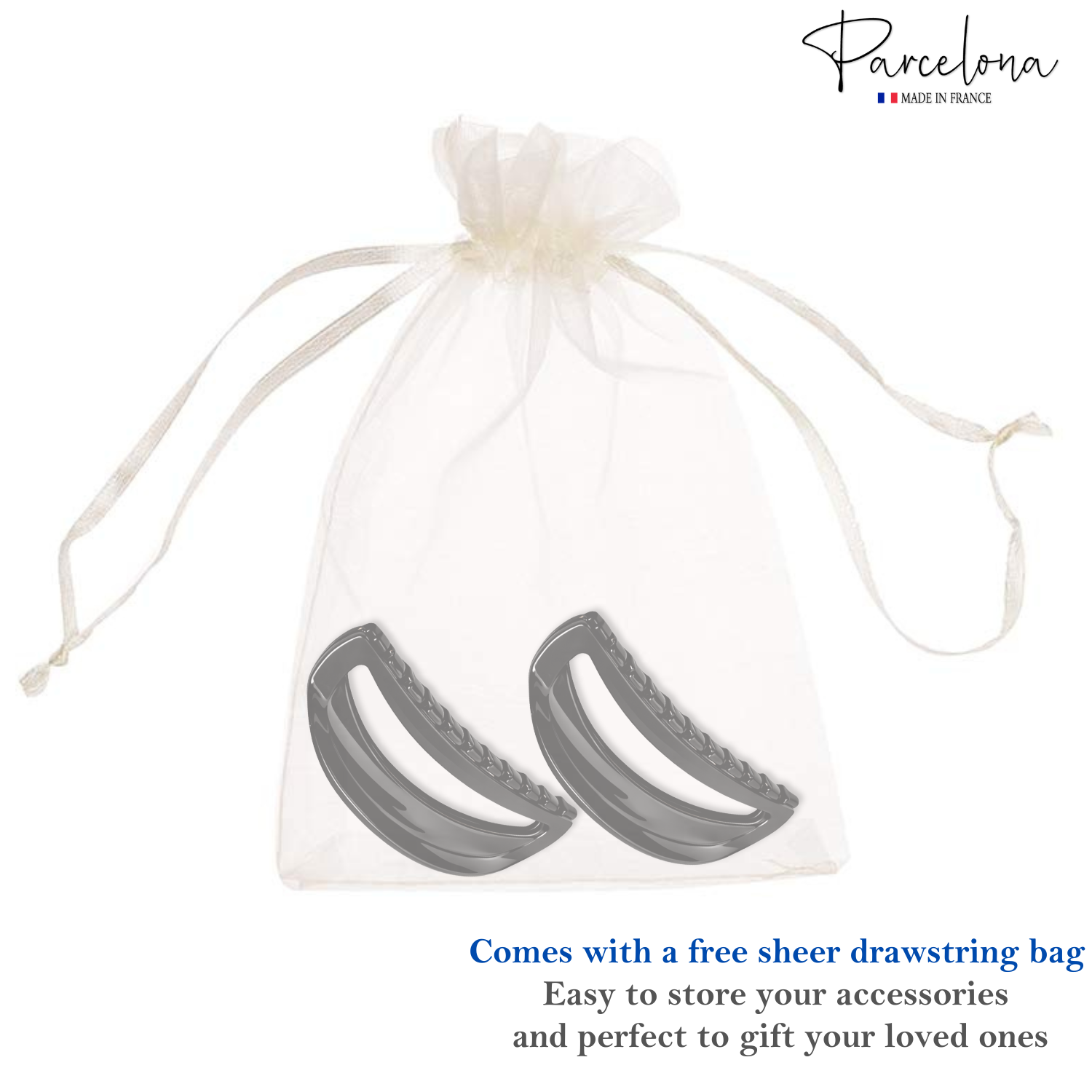 Parcelona French Thin Arch Cutout Medium 3" Hair Claw Clips for Women Set of 2