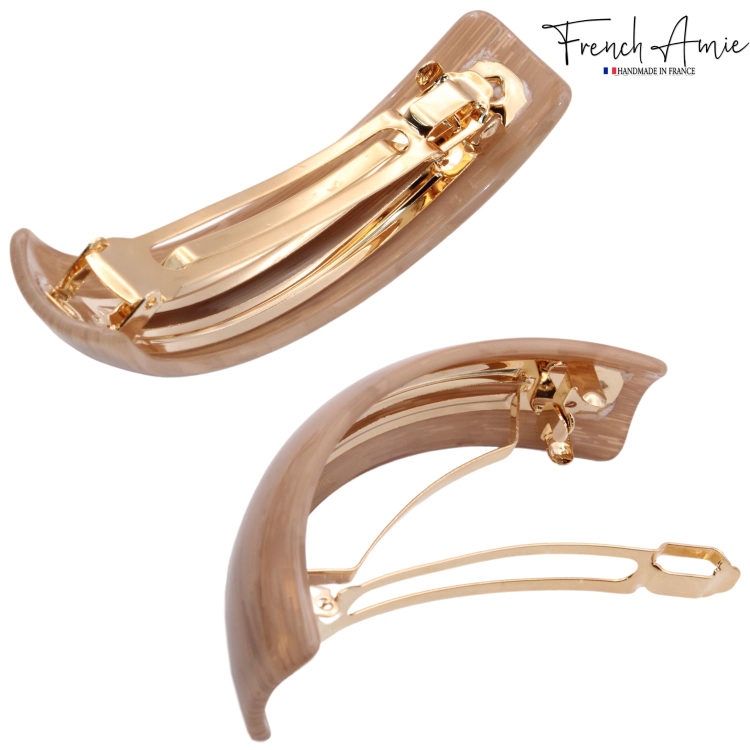 French Amie Curved Oblong Large Cellulose Handmade Hair Barrette for Women