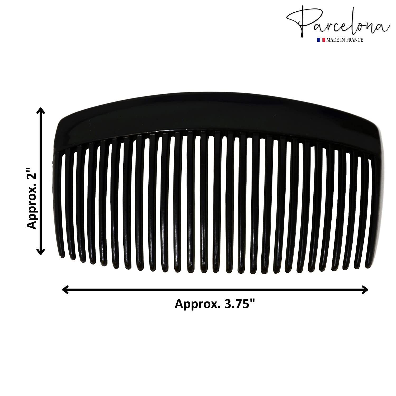 Parcelona French Glossy Black Large Cellulose 27 Teeth Hair Side Comb