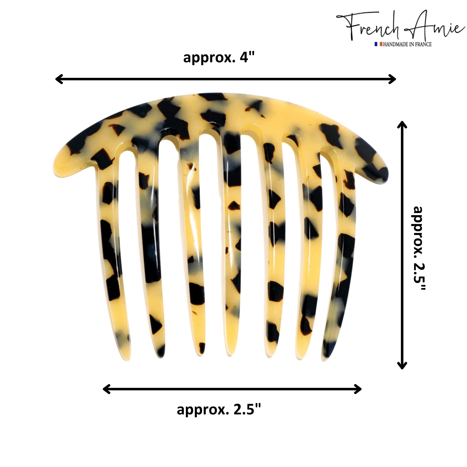 French Amie 7 Teeth Handmade Cellulose Side Hair Comb for Women and Girls