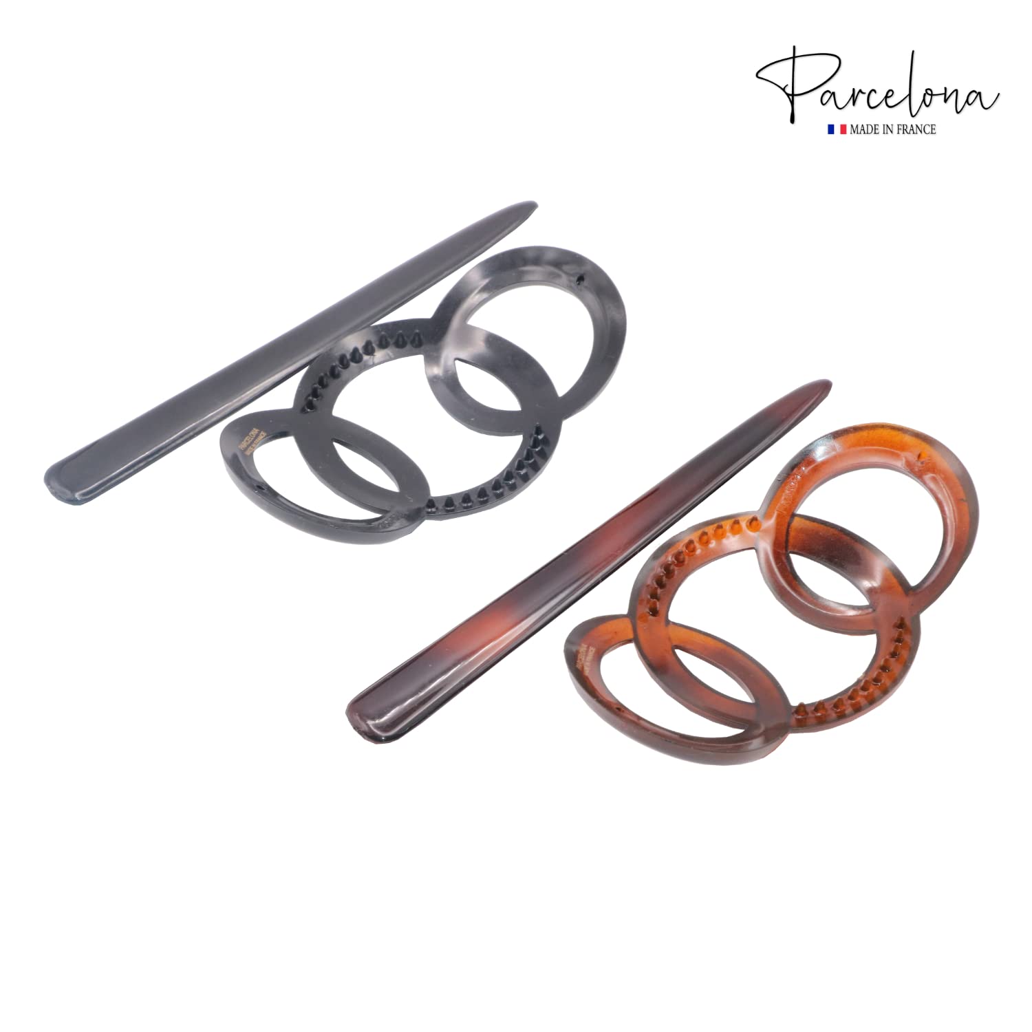 Parcelona French Triple Ringed Cellulose Barrettes with Stick for Women(2 Pcs)
