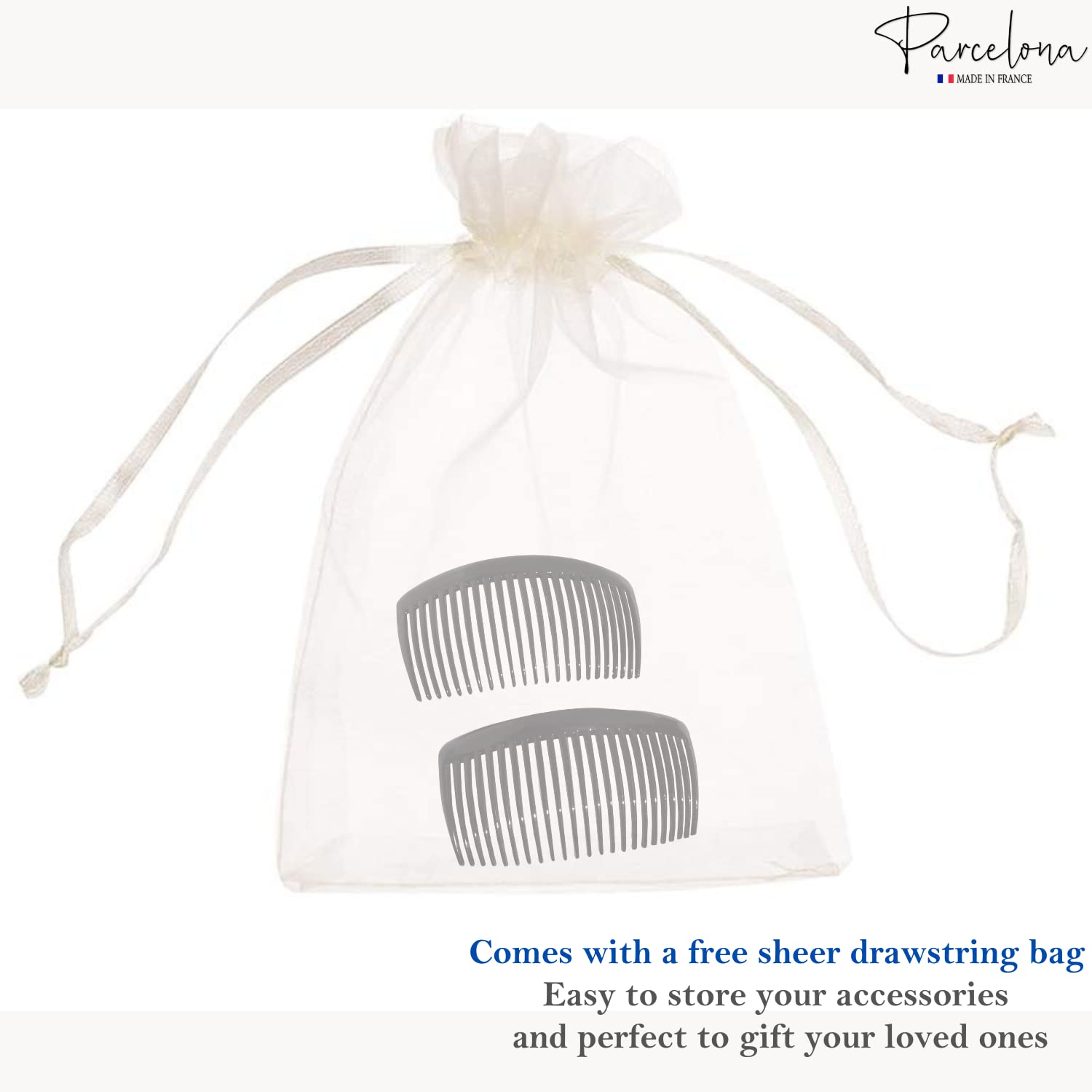 Parcelona French Glossy Large Cellulose Updo 23 Teeth Hair Side Combs(2 Pcs)