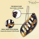 French Amie Leaf Small Tokyo & Onyx Handmade Barrette Snap on Hair Pin Clip