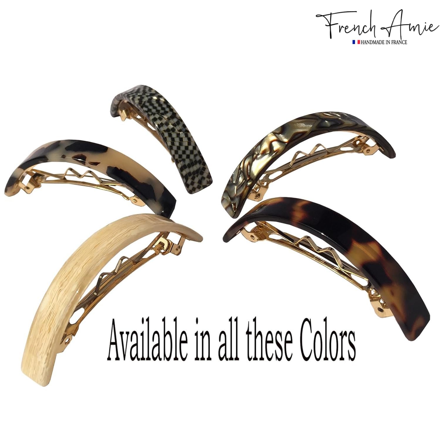French Amie Curved Small Cellulose Handmade Hair Barrette for Women and Girls