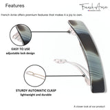 French Amie Oblong 3 1/2" Celluloid Handmade Automatic Hair Barrette for Women