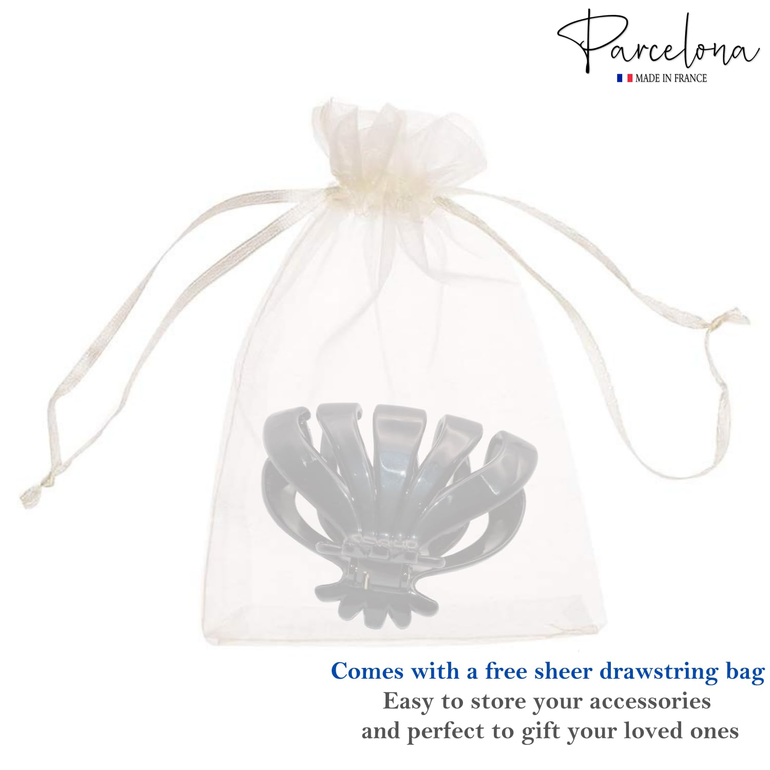 Parcelona French Fleur Medium 3.25" Wide Teeth Cellulose Hair Claw for Women