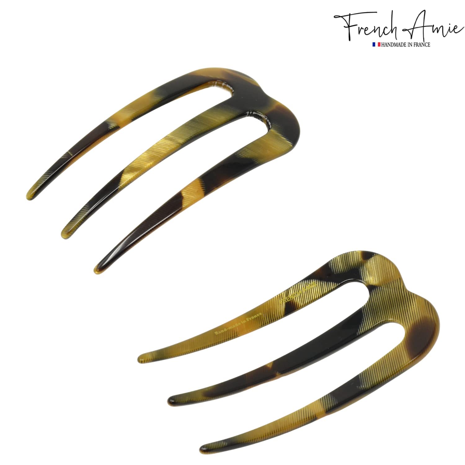 French Amie Tri Prongs 3" Medium Handmade Cellulose Bun Holder Women Hair Pin
