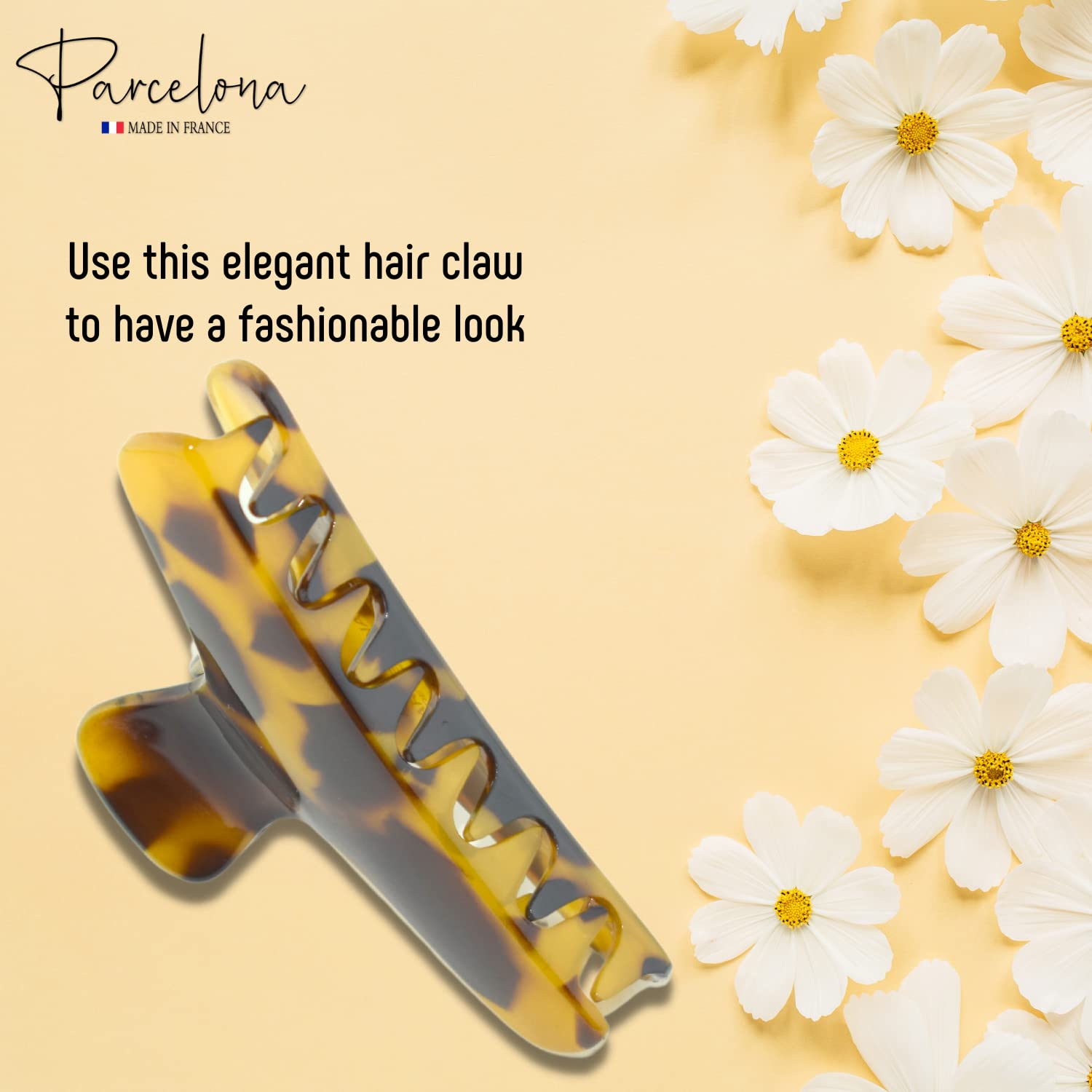 Parcelona French Flat Salon Style Medium 3 1/4" Cellulose Hair Claw for Women
