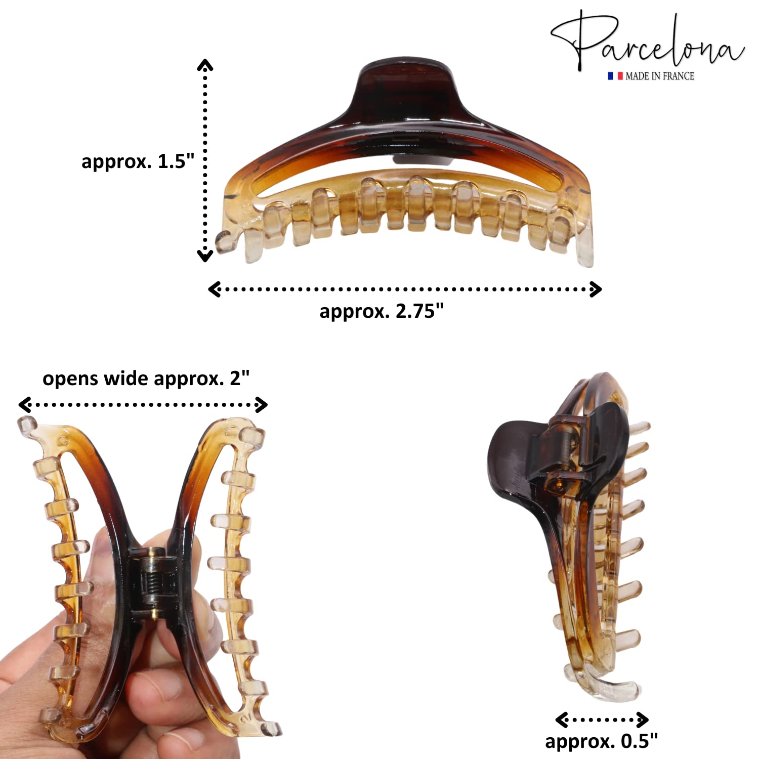 Parcelona French Slim Double Shaded Crystal Clear Shell Cellulose Hair Claw