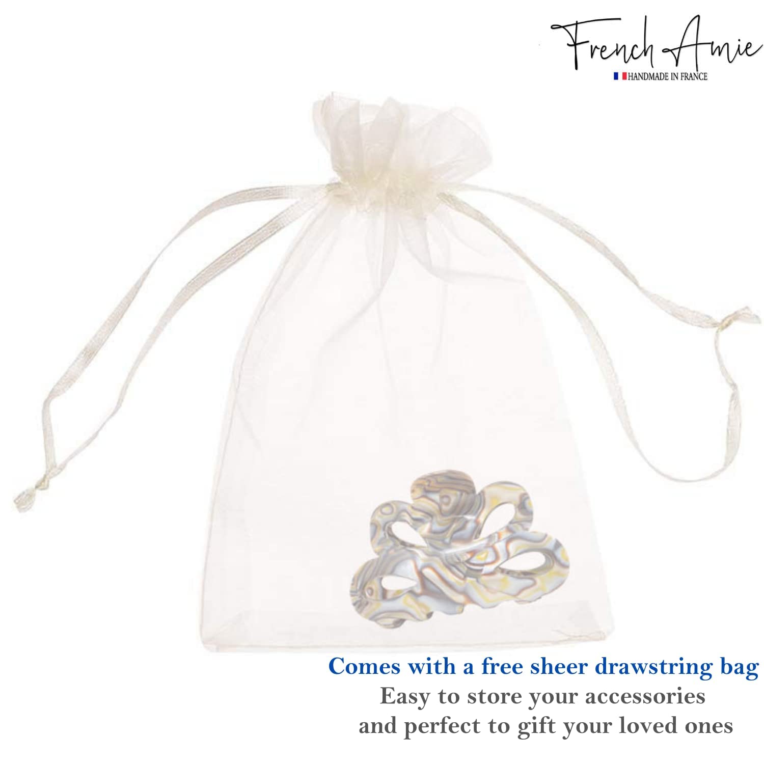 French Amie Flower Bloom 3" Handmade Cellulose No Slip Grip Hair Claw Clip