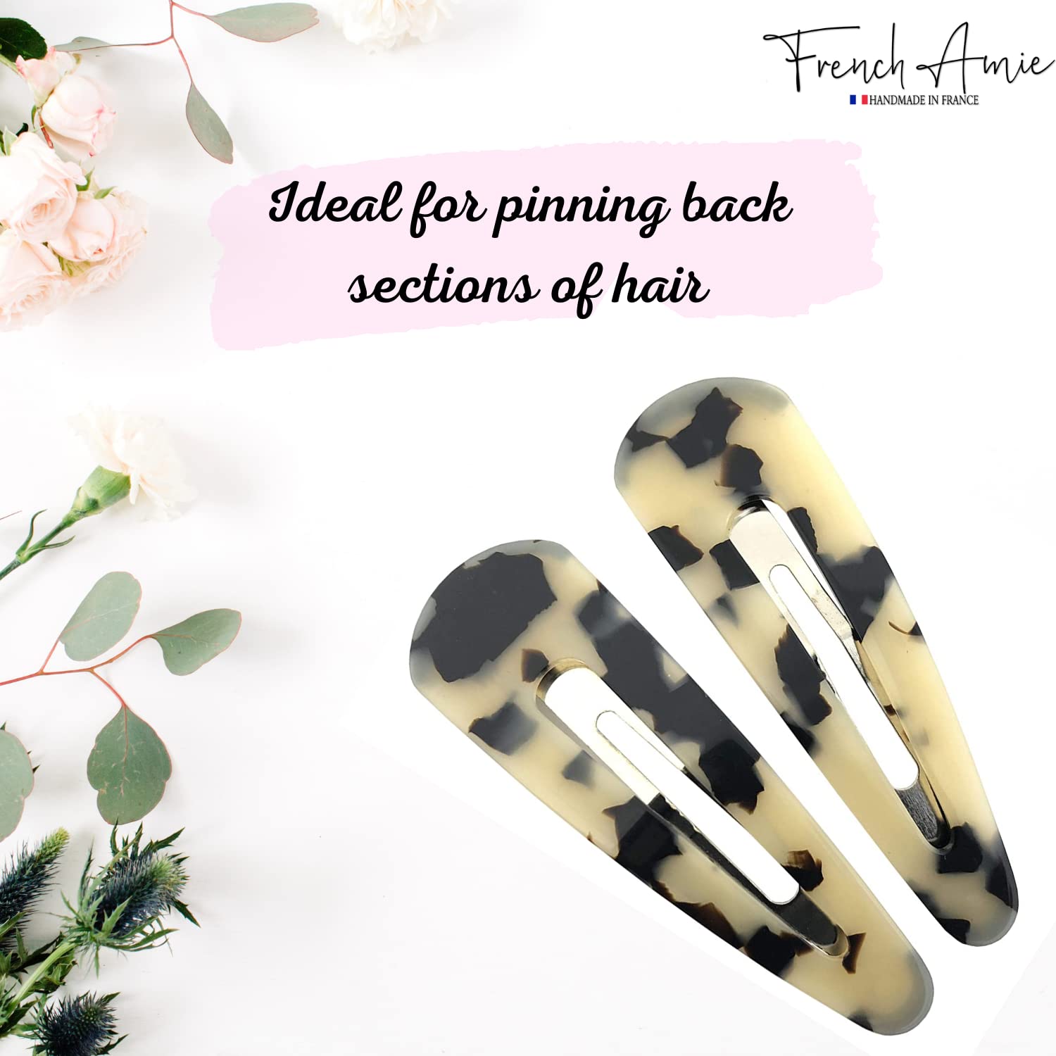 French Amie Clic Clac Large Handmade Cellulose Snap Hair Pins for Women(2 Pcs)