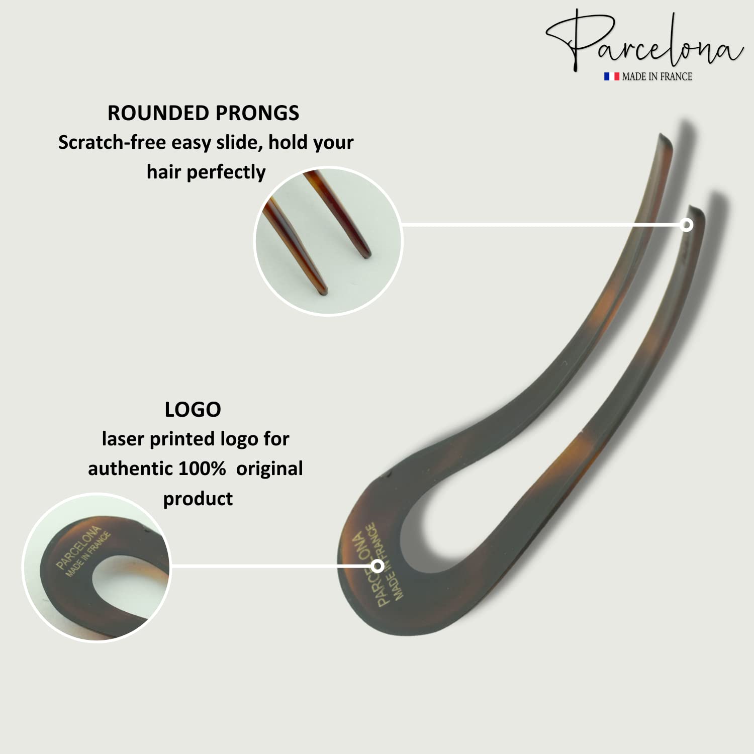 Parcelona French Curved U Large Cellulose Chignon Wavy Hair Stick for Women