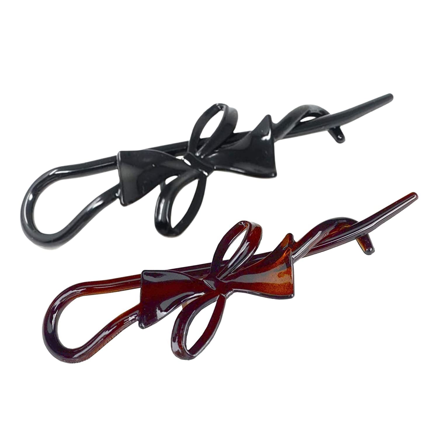 Parcelona French Twist n Clip Bow Shell & black Metal Free Hair Clip Barrettes
