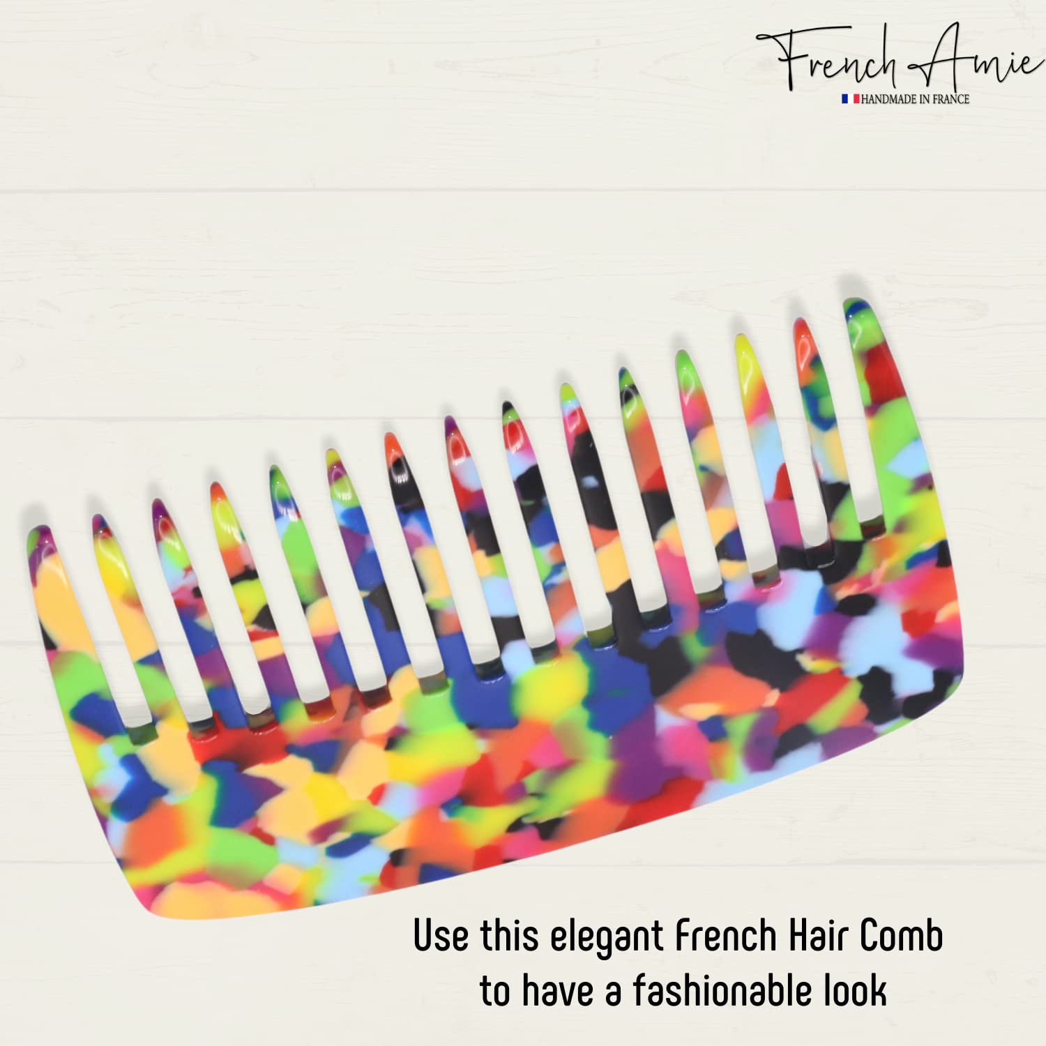 French Amie Pocket Comb Small Cellulose Handmade Wide Tooth Non Static Hair Comb