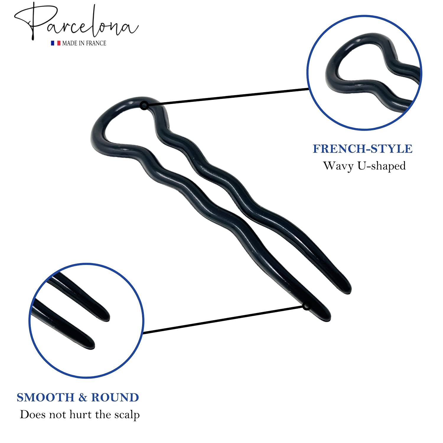 Parcelona French Sleek 3 1/2" Cellulose Wavy U Shaped Hair Pins for Women(3 Pcs)