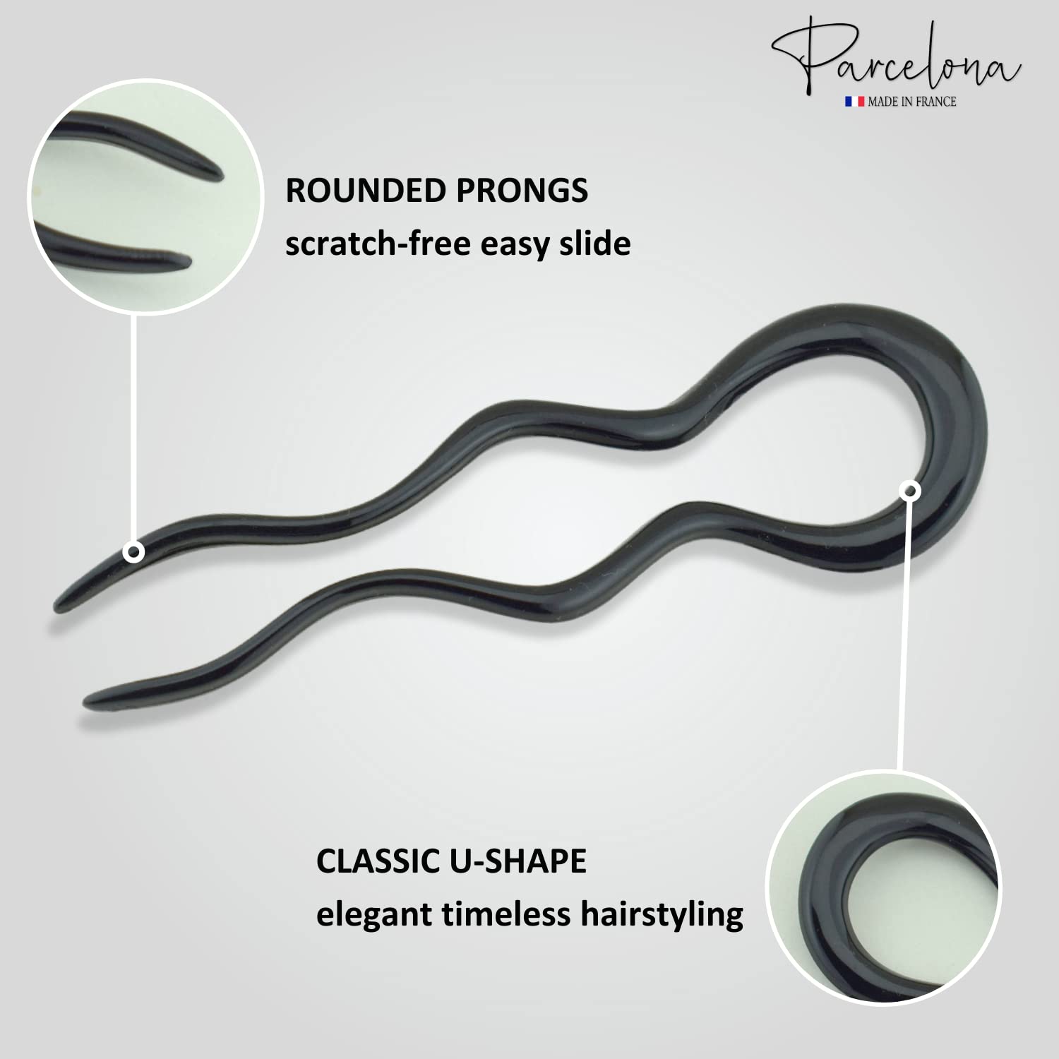 Parcelona French Black 4 Inch Large 2 Pins Wavy Crink U Shaped Hair Pin