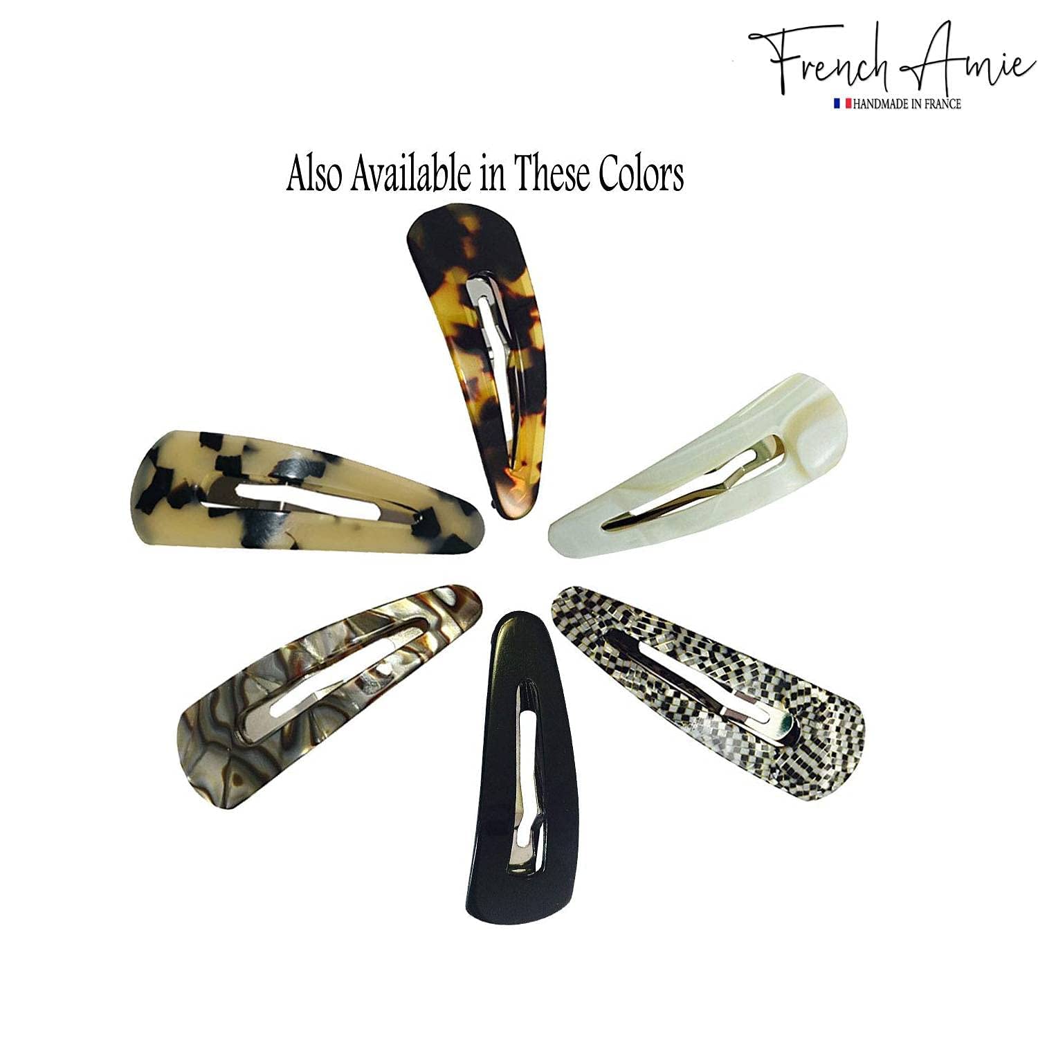 French Amie Clic Clac Large Handmade Cellulose Snap Hair Pins for Women(2 Pcs)