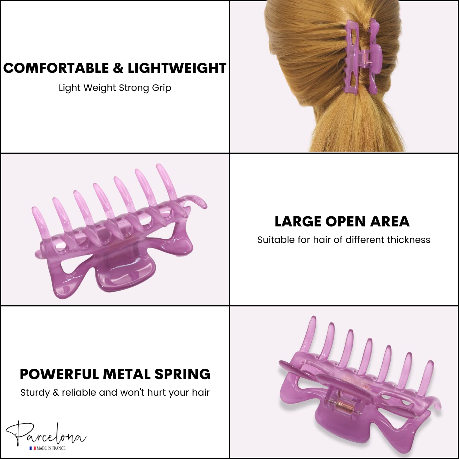 Parcelona French Classic 3" Medium Cellulose Covered Spring Hair Claw Clip