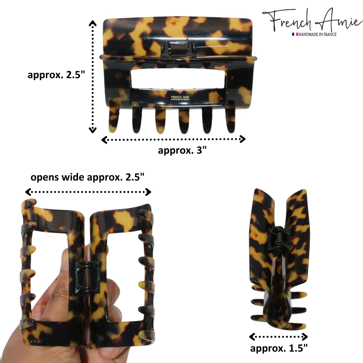 French Amie Geo Large 3" Cellulose Handmade Jaw Hair Claw Clip for Women