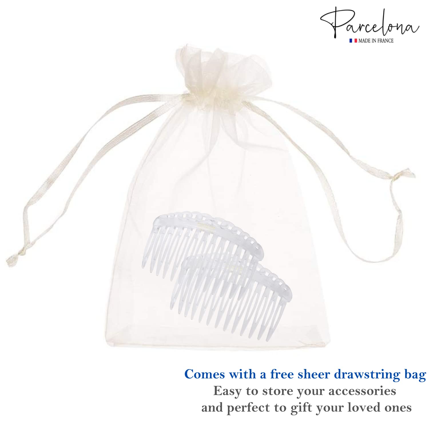 Parcelona French Loop Edge Clear Small 2 3/4" Cellulose Side Hair Combs (2 Pcs)