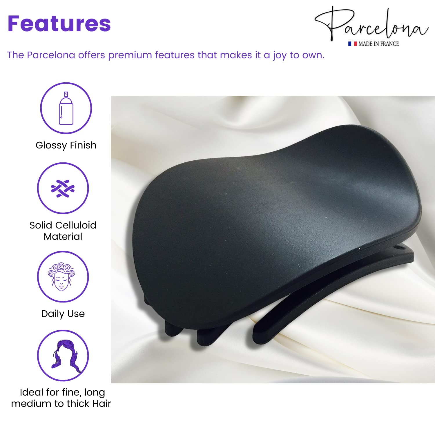 Parcelona French Onde Small 2 3/4" Cellulose Side Slide in Hair Claw for Women