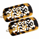 French Amie Swirls 2 ¼” Celluloid Handmade Snap Hair Clips for Women 2 Pcs