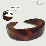 Parcelona French Wide 1 Inch Shell & Black Headbands with Inner Teeth Nibs 2 Pcs