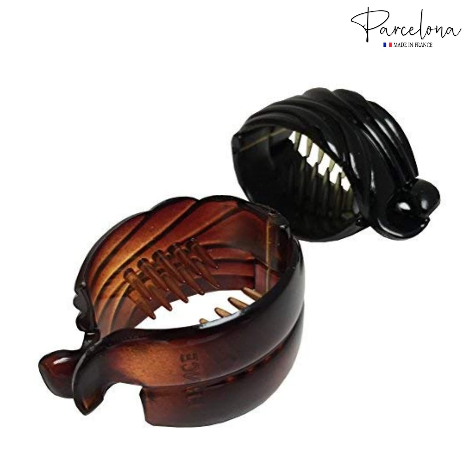 Parcelona French Medium Snapper Shell N Black Cellulose Banana Hair Clips(2 Pcs)