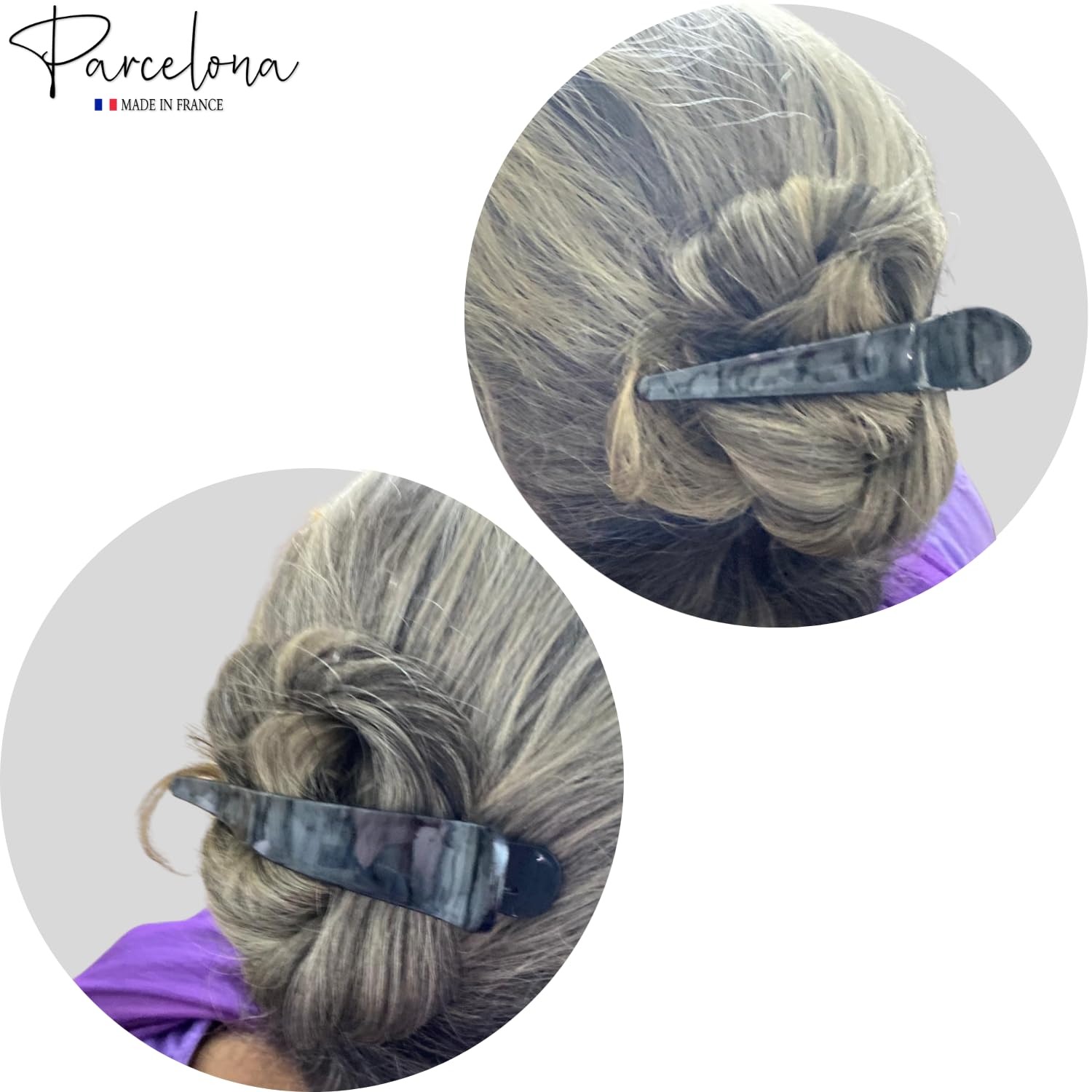 Parcelona French Medium Grey Black Streaks Beak Salon Hair Side Slider Clip