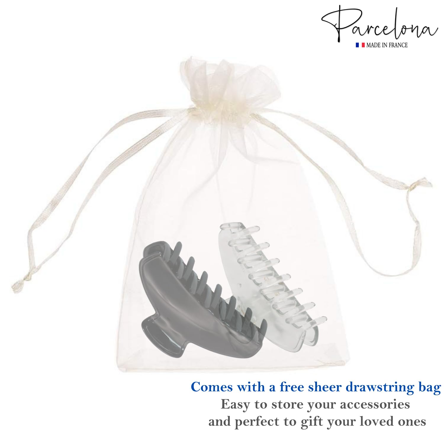 Parcelona French Basic Medium 3 1/2" Cellulose Jaw Hair Claws for Women(2 Pcs)