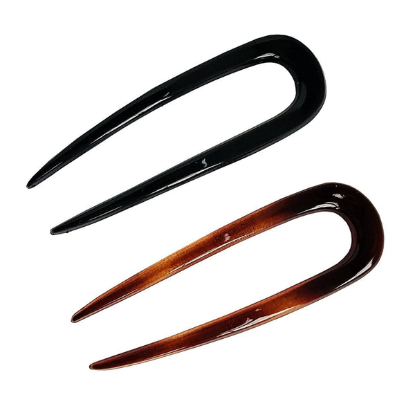 Parcelona French Paris Shell n Black Celluloid Chignon U Hair Pin Sticks(2 Pcs)