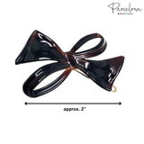 Parcelona French Bow Knot Shell Black Small Side Slide Snap Hair Barrette