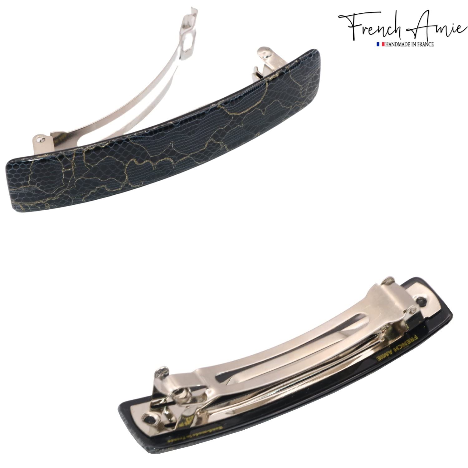 French Amie Oblong 3 1/2" Cellulose Handmade Automatic Hair Barrette for Women